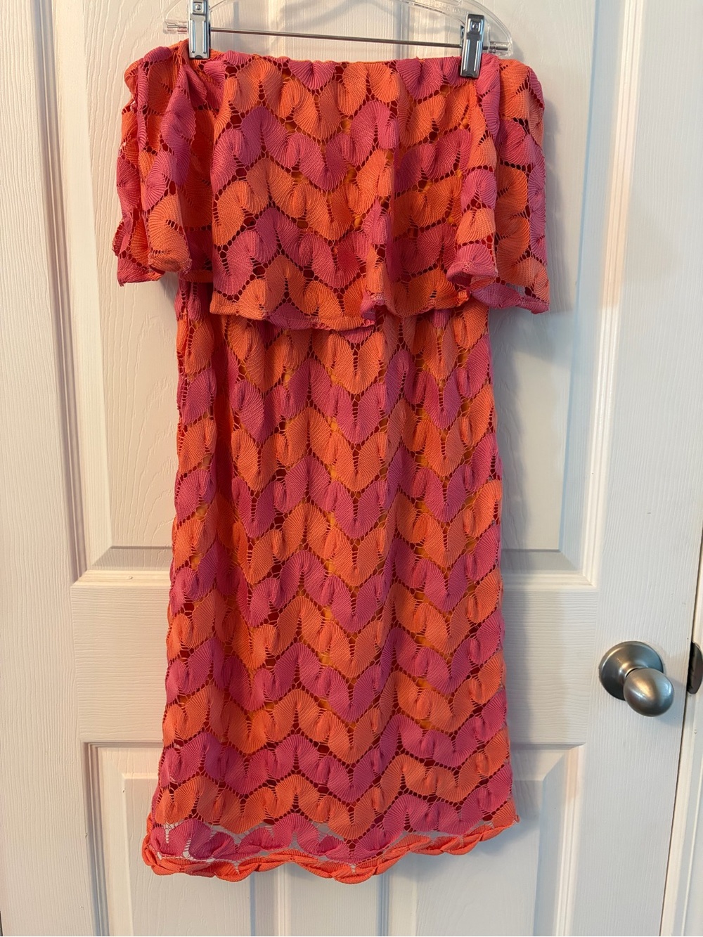 Judith March Off-Shoulder Dress in Pink and Coral